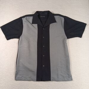 Milano Bay Shirt Mens Small Black Gray Bowling Havana Cuban Collar Camp Rayon